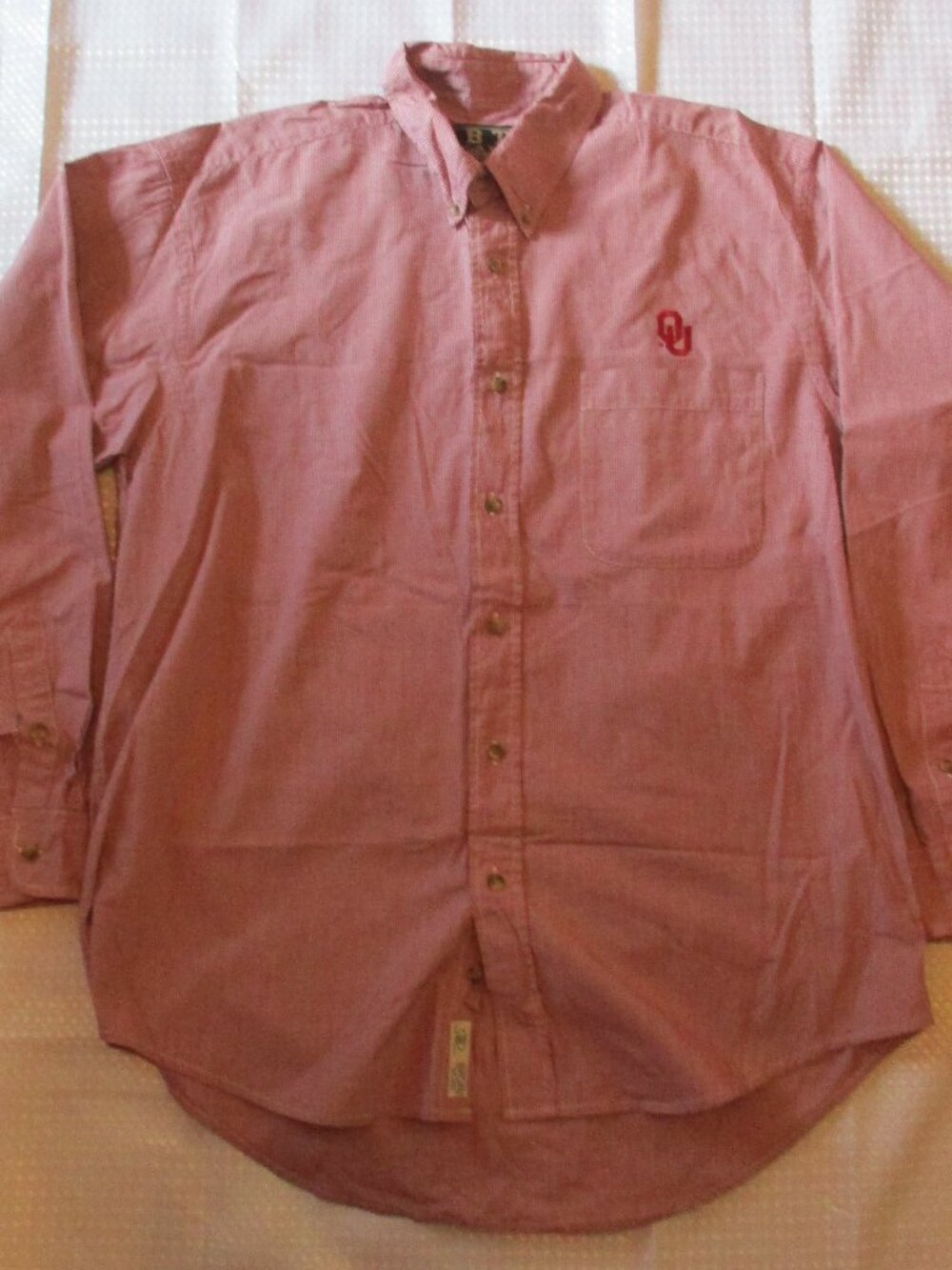 BT Player OU Sooners Red /White Plaid Long Sleeved Men's Collared Dress Shirt M